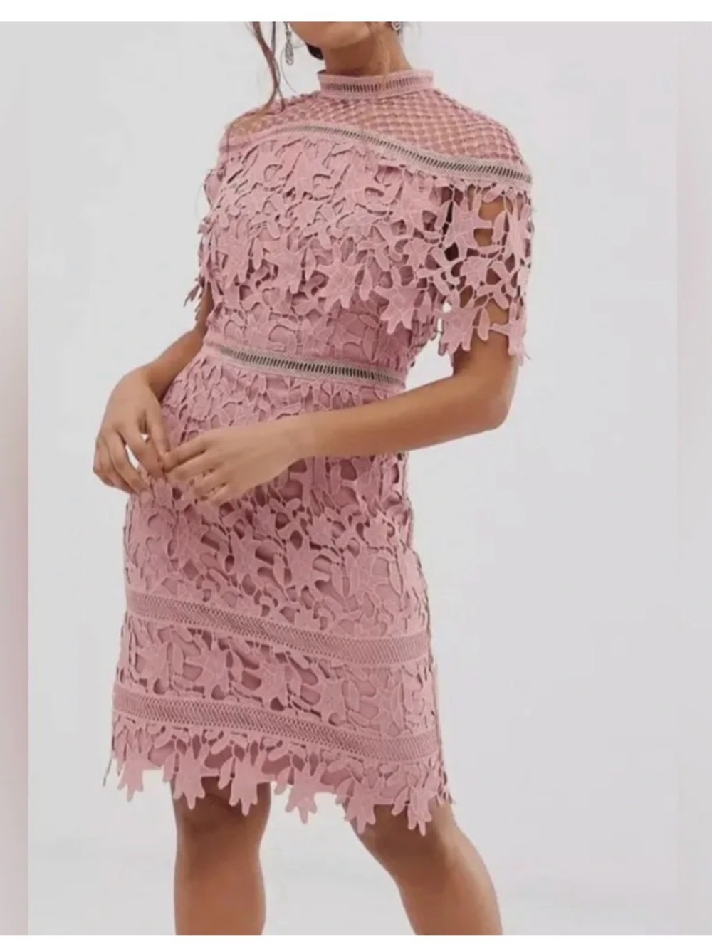 Chi Chi London Blush Pink Floral Crochet Mini Dress